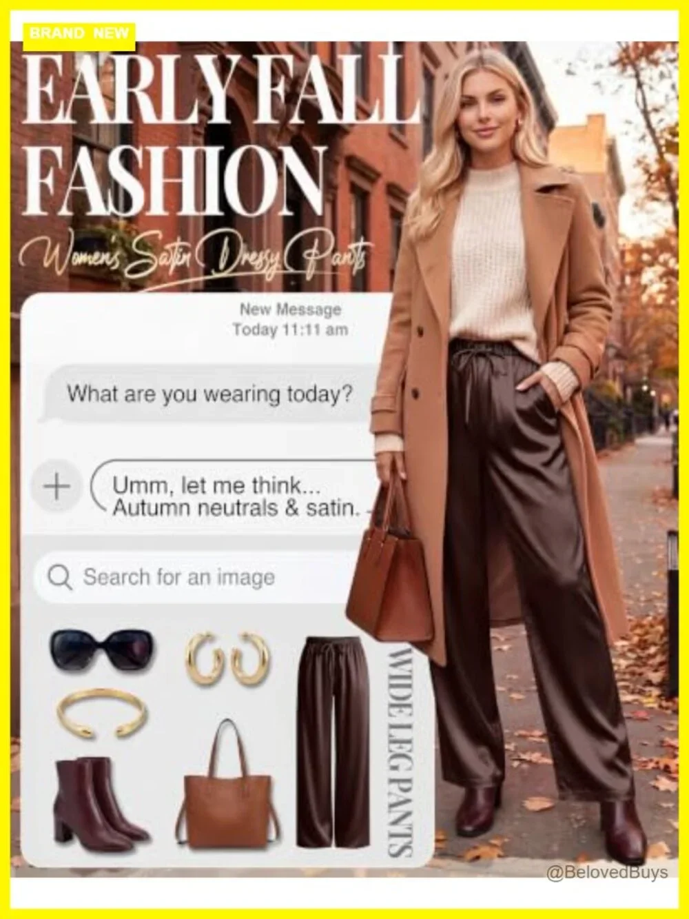 Satin Wide Leg Pants with Pockets Elastic Waist Drawstring Flowy Trousers